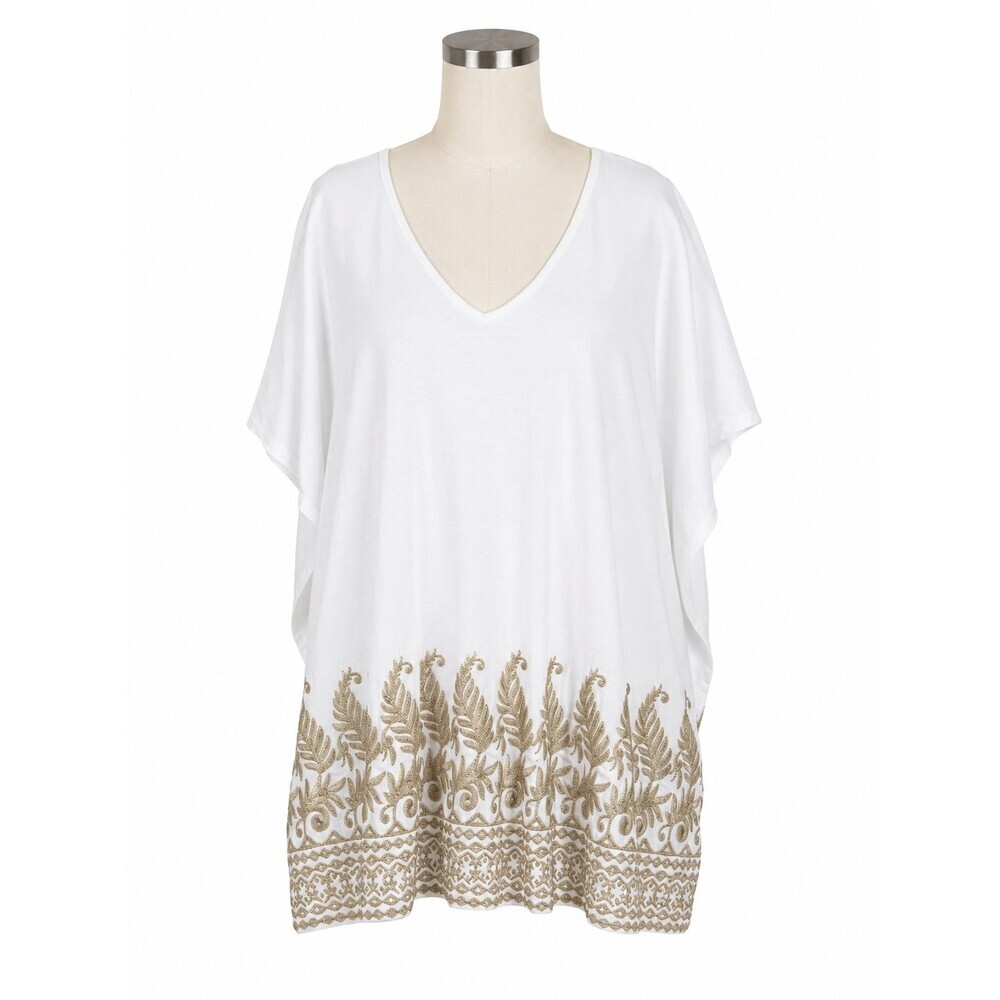 Pure Jill Elements J.Jill Metallic Embroidered Top Size 3x V-Neck White Gold